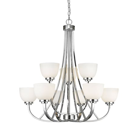 Z-Lite Ashton 9 Light Chandelier, Chrome & Matte Opal 443-9-CH